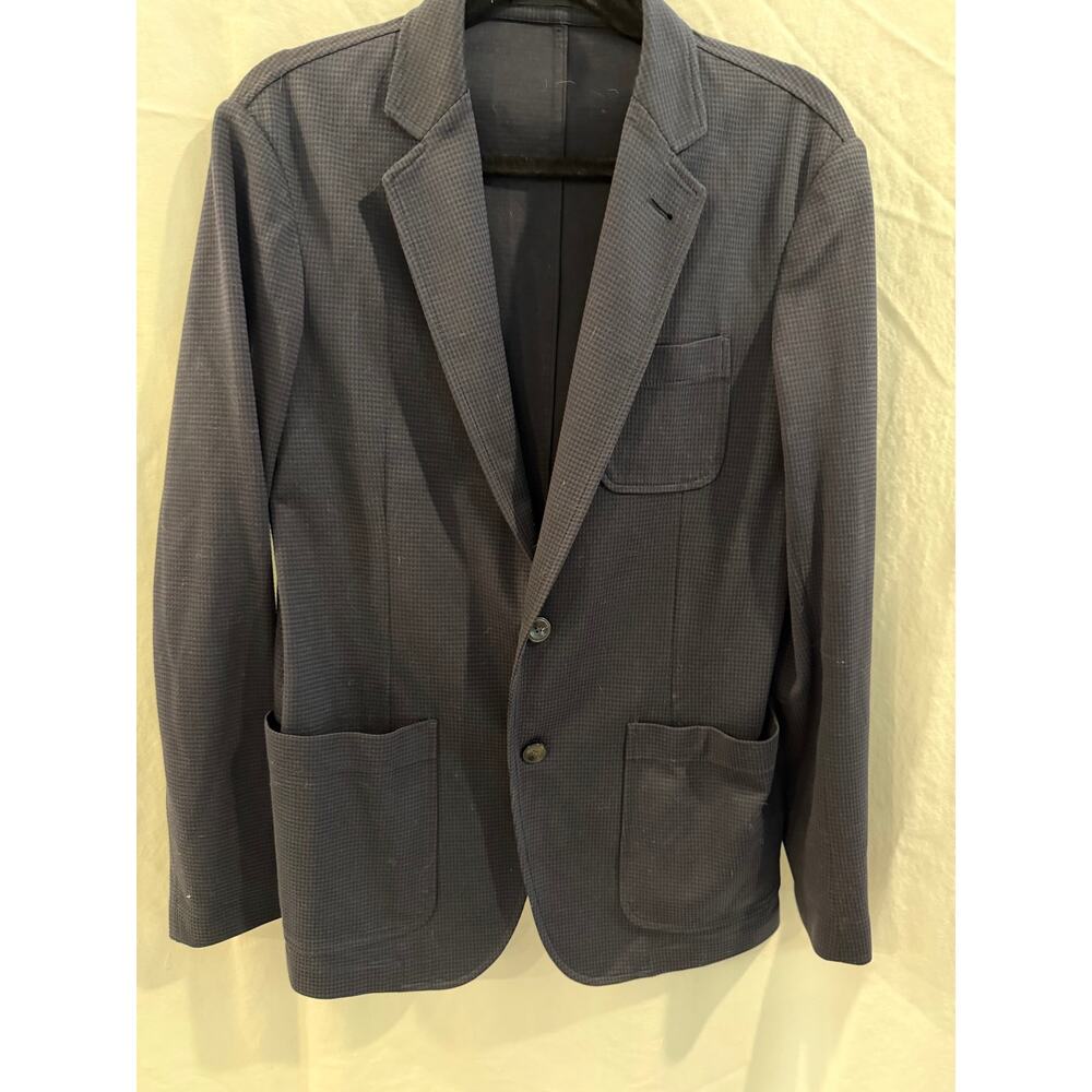 Armani Collezioni Men's Navy Textured Knit Soft-Shoulder Blazer - Picture 3 of 3